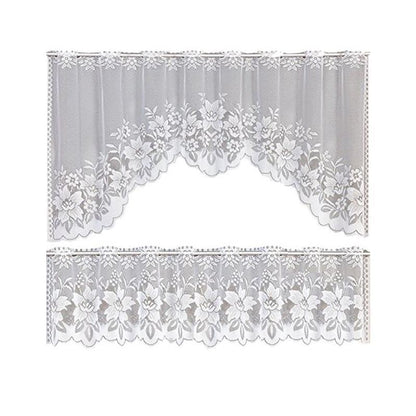 2Pcs/Set White Lace Kitchen Home Window Cafe Curtain W Scallope Edge 160Cm Wide - Mekamart Australia