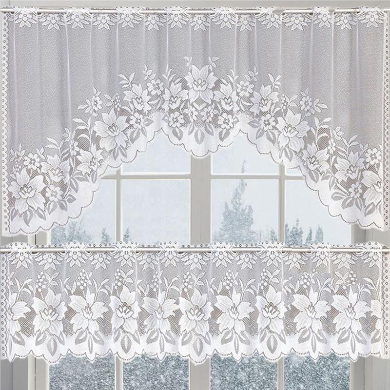 2Pcs/Set White Lace Kitchen Home Window Cafe Curtain W Scallope Edge 160Cm Wide - Mekamart Australia