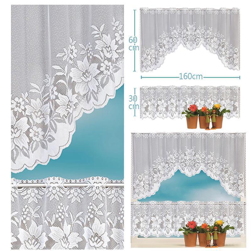 2Pcs/Set White Lace Kitchen Home Window Cafe Curtain W Scallope Edge 160Cm Wide - Mekamart Australia