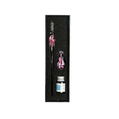 Crystal Flower Glass Dipping Dip Pen Writing Set Gift Pack Fountain Calligraphy - Yellow