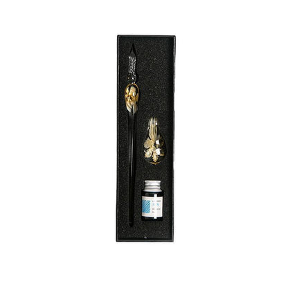 Crystal Flower Glass Dipping Dip Pen Writing Set Gift Pack Fountain Calligraphy - Yellow