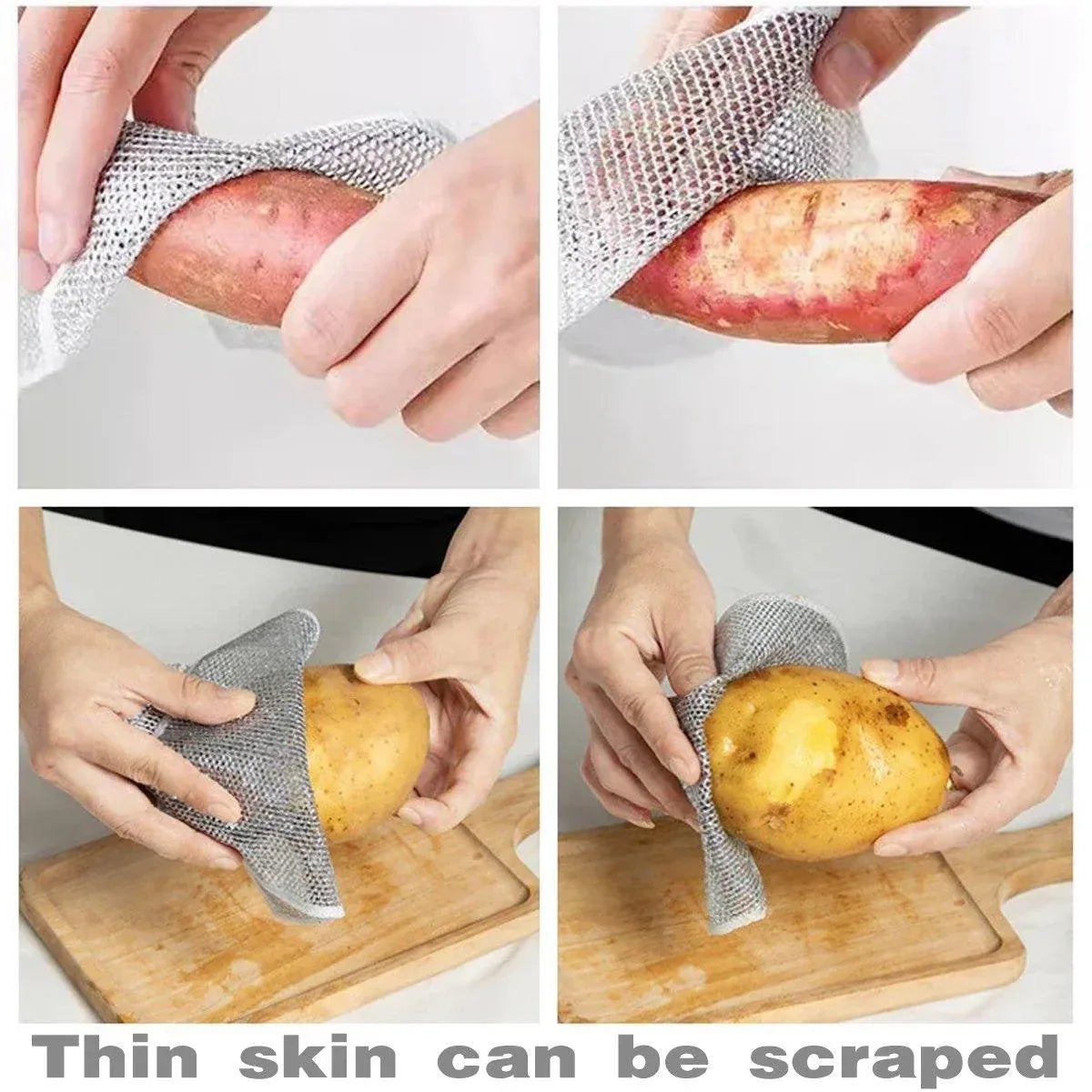 10PCS Double Layer Dishcloth Non-stick Oil Kitchen Cleaning Cloth Metal Fiber