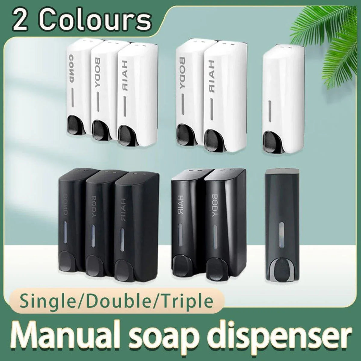 Hotel Wall Mounted Soap Dispenser Bathroom Shampoo Shower Gel Hand Soap Box - White-Double - Mekamart Australia