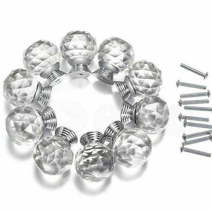 Crystal Glass Cabinet Knobs Drawer Pull Handles Cupboard Door Knob with Screws 10Pcs - 40mm