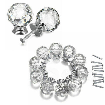 Crystal Glass Cabinet Knobs Drawer Pull Handles Cupboard Door Knob with Screws 10Pcs - 40mm