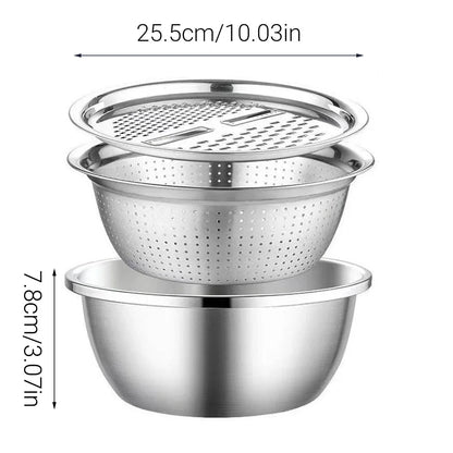 Multifunctional 201 Stainless Steel Basin 3 in 1 Colanders Basin Mixing Bowl Set - Mekamart Australia
