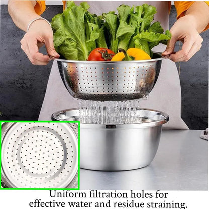 Multifunctional 201 Stainless Steel Basin 3 in 1 Colanders Basin Mixing Bowl Set - Mekamart Australia