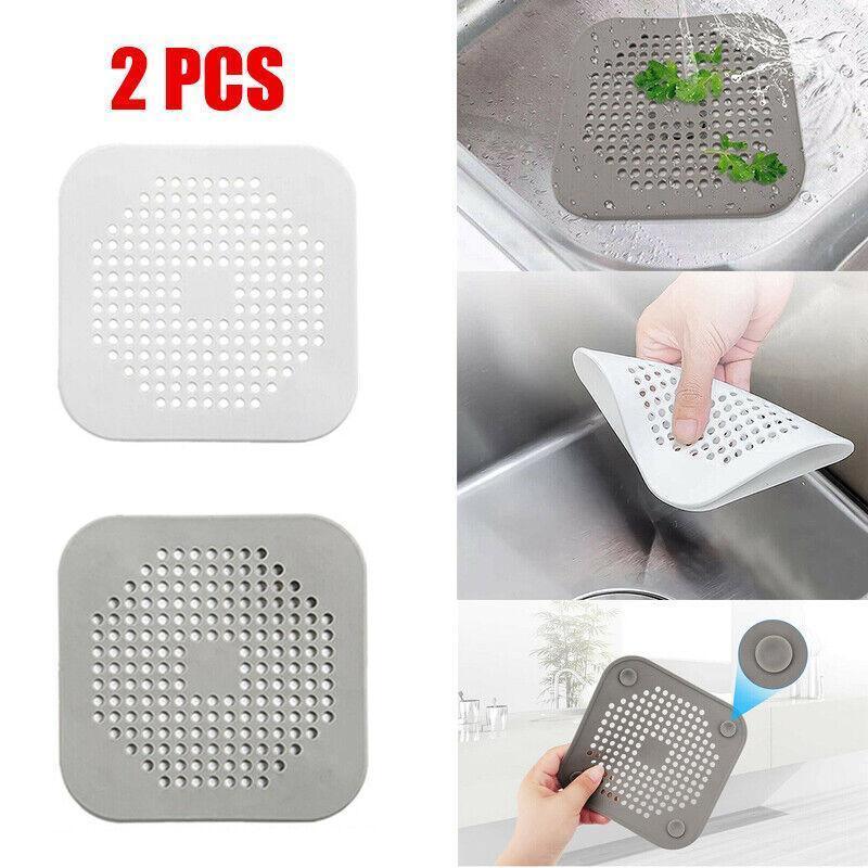 2Pc Square Drain Cover For Shower Drain Hair Catcher Flat Silicone Plug For Bath - 2PCS-White - Mekamart Australia