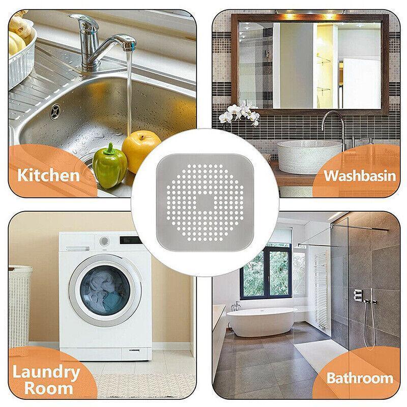 2Pc Square Drain Cover For Shower Drain Hair Catcher Flat Silicone Plug For Bath - 2PCS-White - Mekamart Australia
