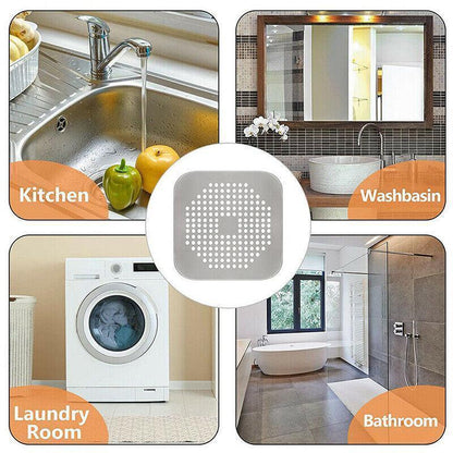 2Pc Square Drain Cover For Shower Drain Hair Catcher Flat Silicone Plug For Bath - 2PCS-White - Mekamart Australia