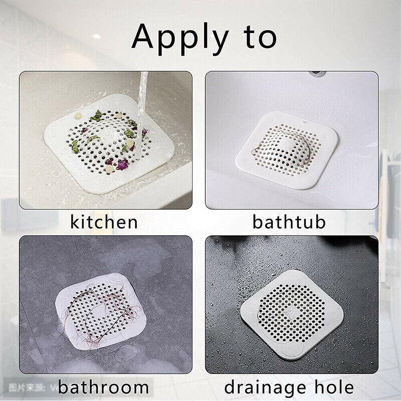 2Pc Square Drain Cover For Shower Drain Hair Catcher Flat Silicone Plug For Bath - 2PCS-White - Mekamart Australia
