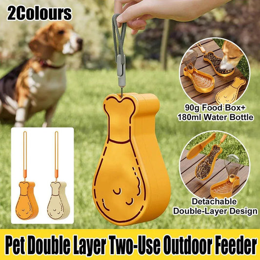 Portable Pet Water Bottle Outdoor Feeder Dual Purpose Drinking Travel Use - Orange