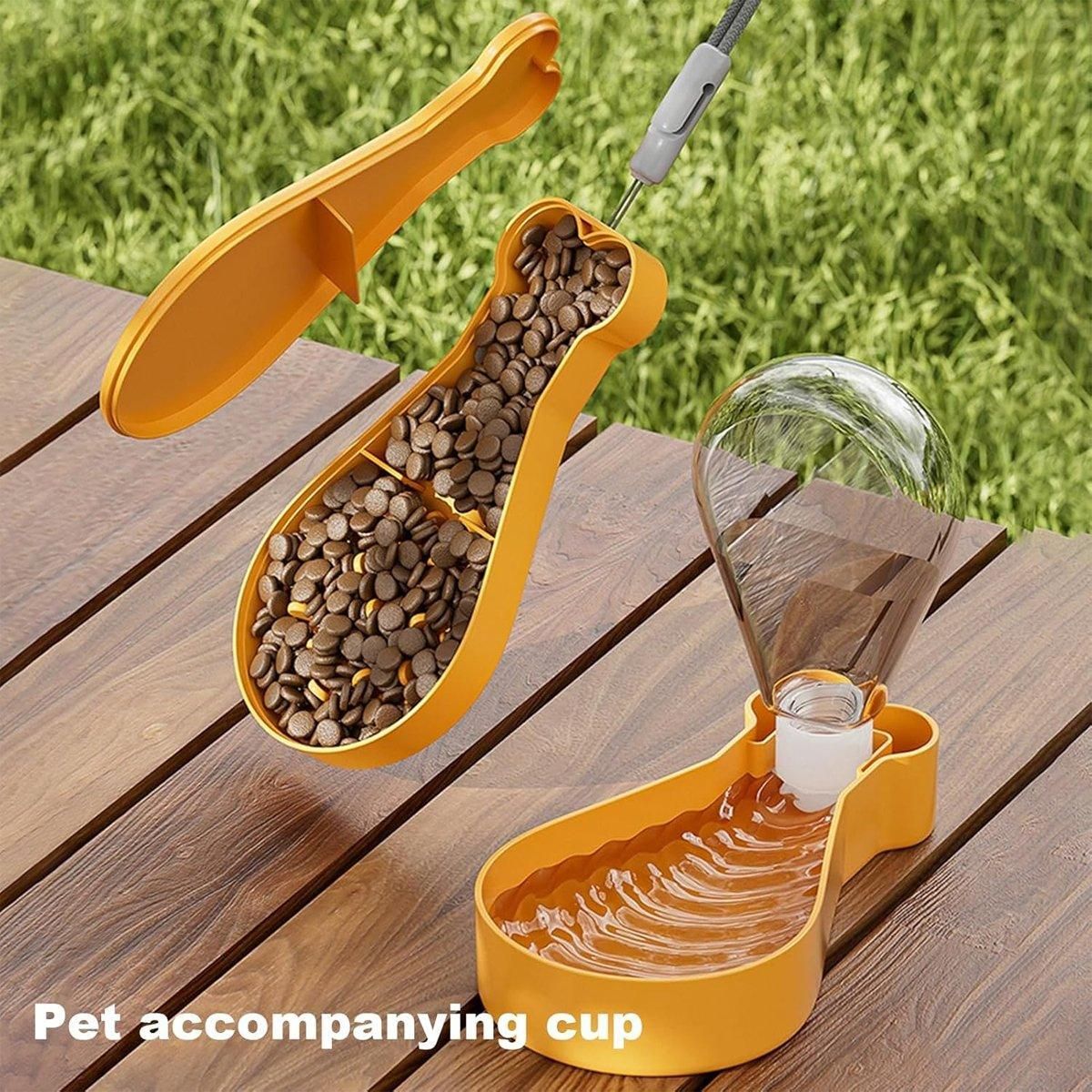 Portable Pet Water Bottle Outdoor Feeder Dual Purpose Drinking Travel Use - Orange