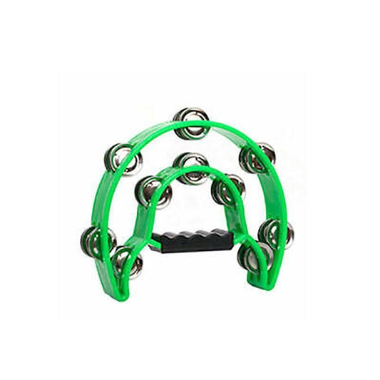 Double Half Moon Tambourine Handheld Musical Percussion Instrument Bell Drum - Green