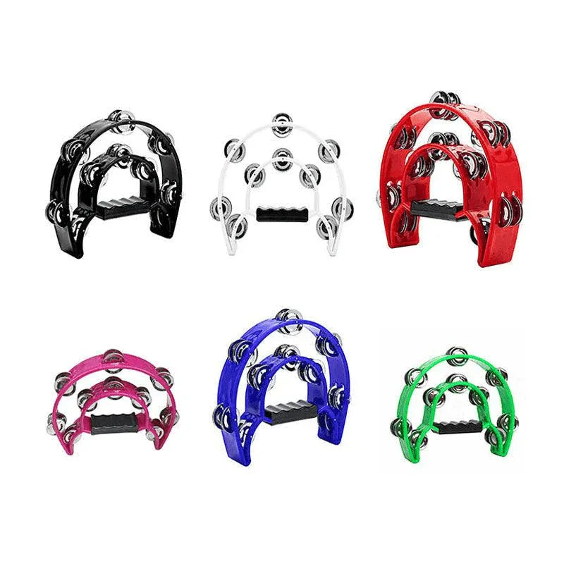 Double Half Moon Tambourine Handheld Musical Percussion Instrument Bell Drum - White