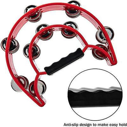 Double Half Moon Tambourine Handheld Musical Percussion Instrument Bell Drum - White