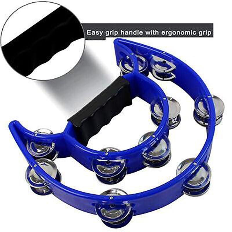 Double Half Moon Tambourine Handheld Musical Percussion Instrument Bell Drum - White