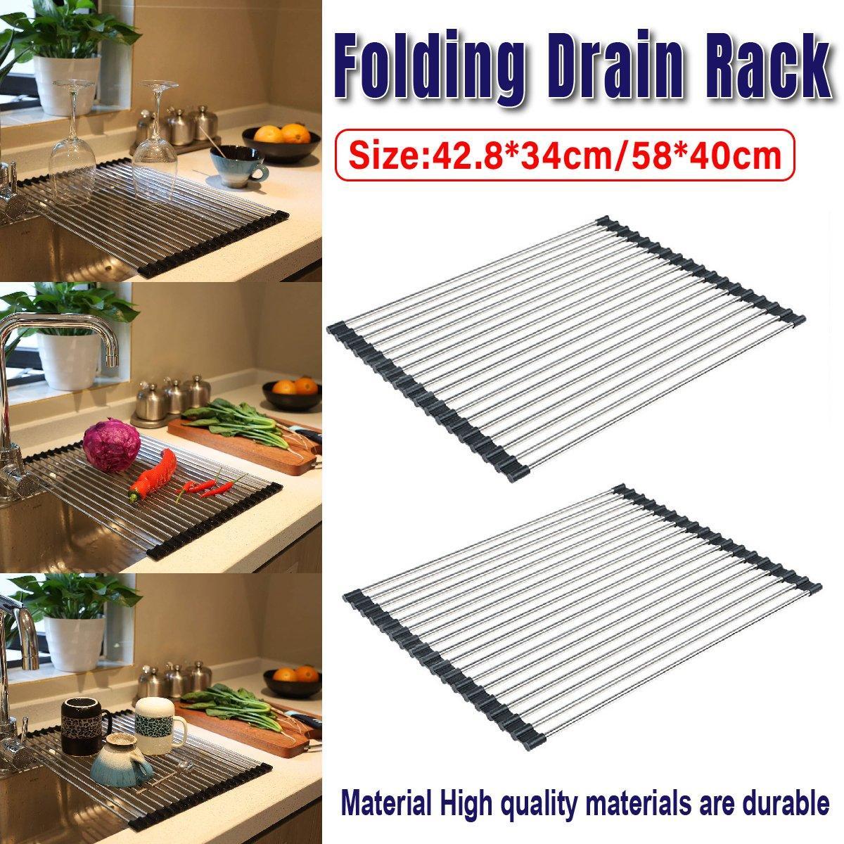 Multifunctional Stainless Steel Draining Rack Folding Sink Organizer for Kitchen - 580 x 400mm - Mekamart Australia