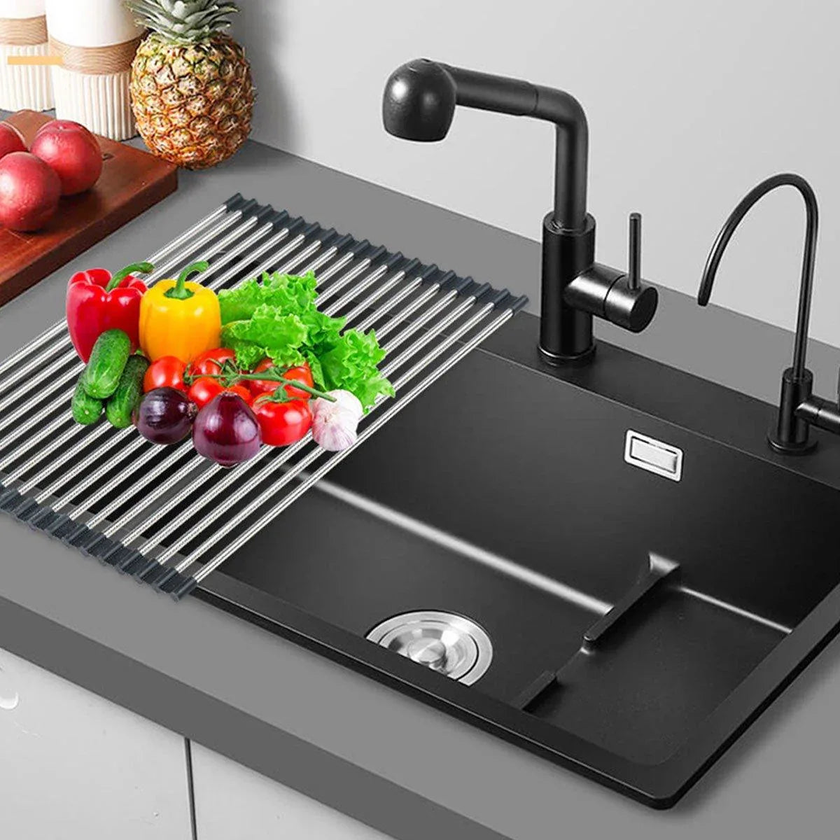 Multifunctional Stainless Steel Draining Rack Folding Sink Organizer for Kitchen - 580 x 400mm - Mekamart Australia