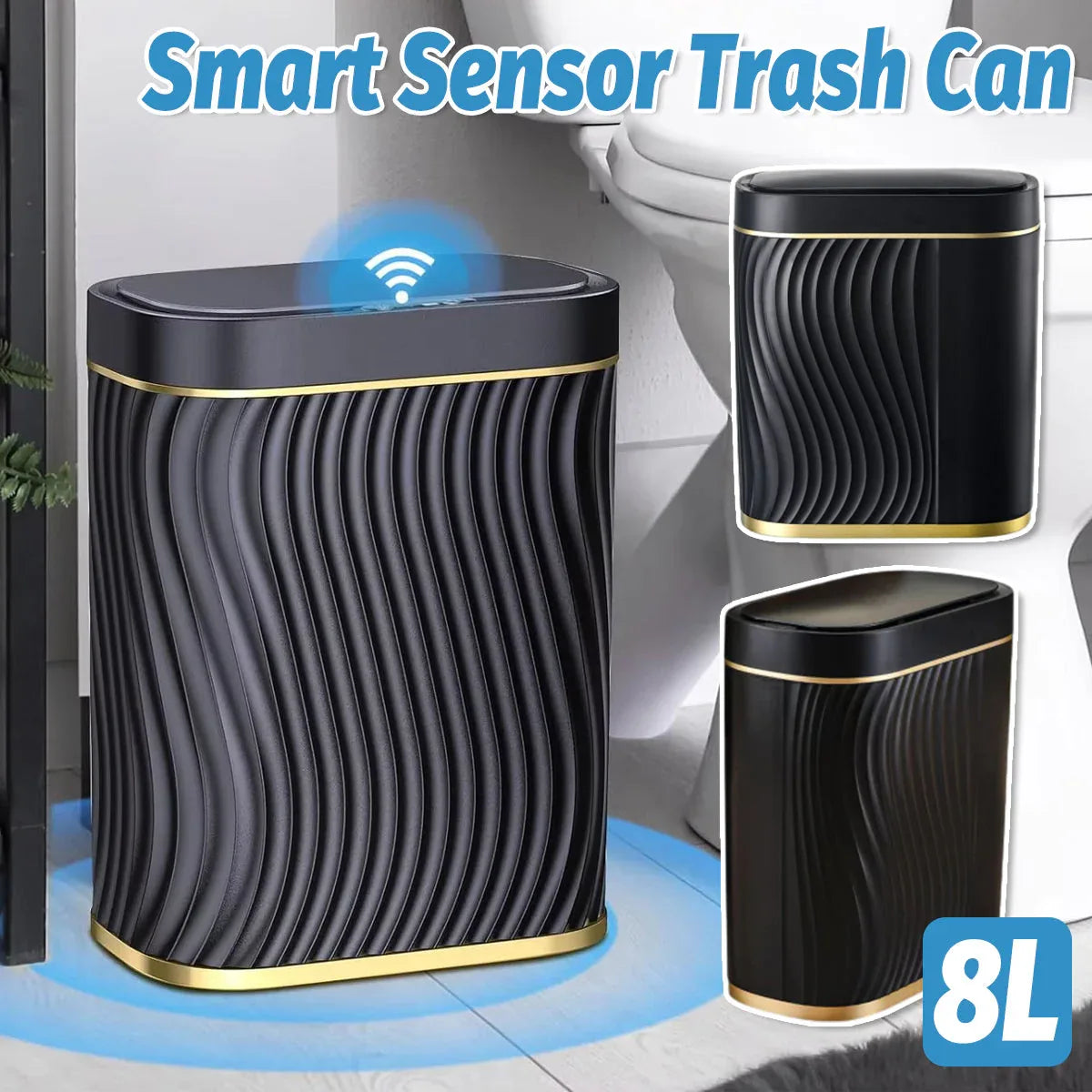 Sensor Trash Can 8L Narrow Black Smart Bin Touchless Bathroom Toilet Waste Bin - Mekamart Australia