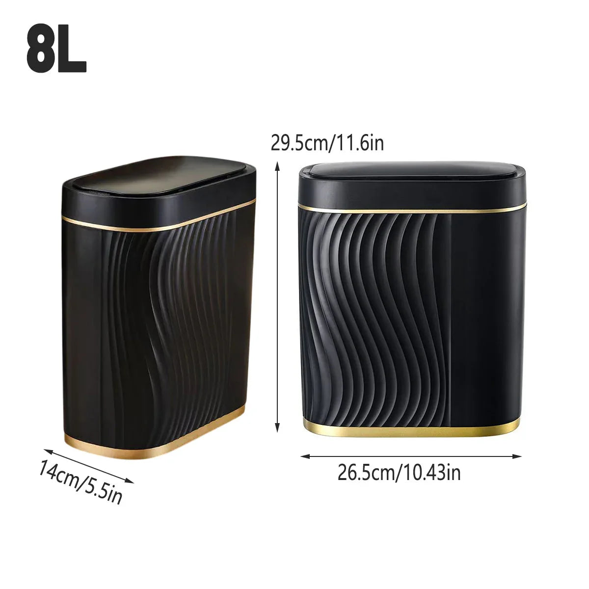 Sensor Trash Can 8L Narrow Black Smart Bin Touchless Bathroom Toilet Waste Bin - Mekamart Australia