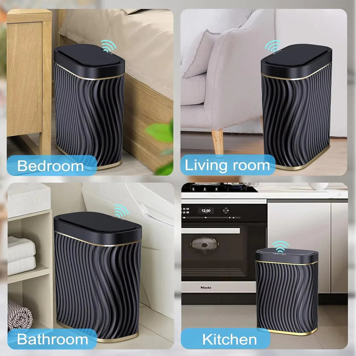 Sensor Trash Can 8L Narrow Black Smart Bin Touchless Bathroom Toilet Waste Bin - Mekamart Australia