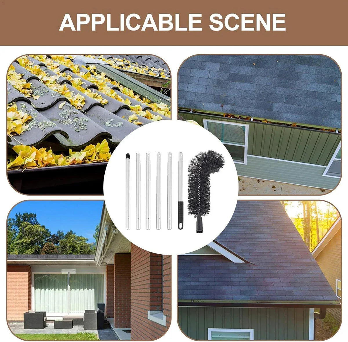 Gutter Cleaning Brush Roofing Tool with Pole 208cm for Long Splicing Gutter - Mekamart Australia