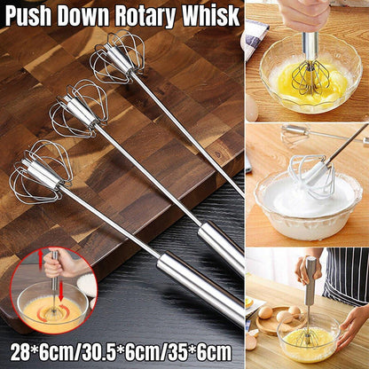 Stainless Steel Semi-Automatic Egg Beater Hand Pressed Kitchen Baking Tool - 10 Inch - Mekamart Australia