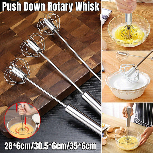 Stainless Steel Semi-Automatic Egg Beater Hand Pressed Kitchen Baking Tool - 12 Inch - Mekamart Australia