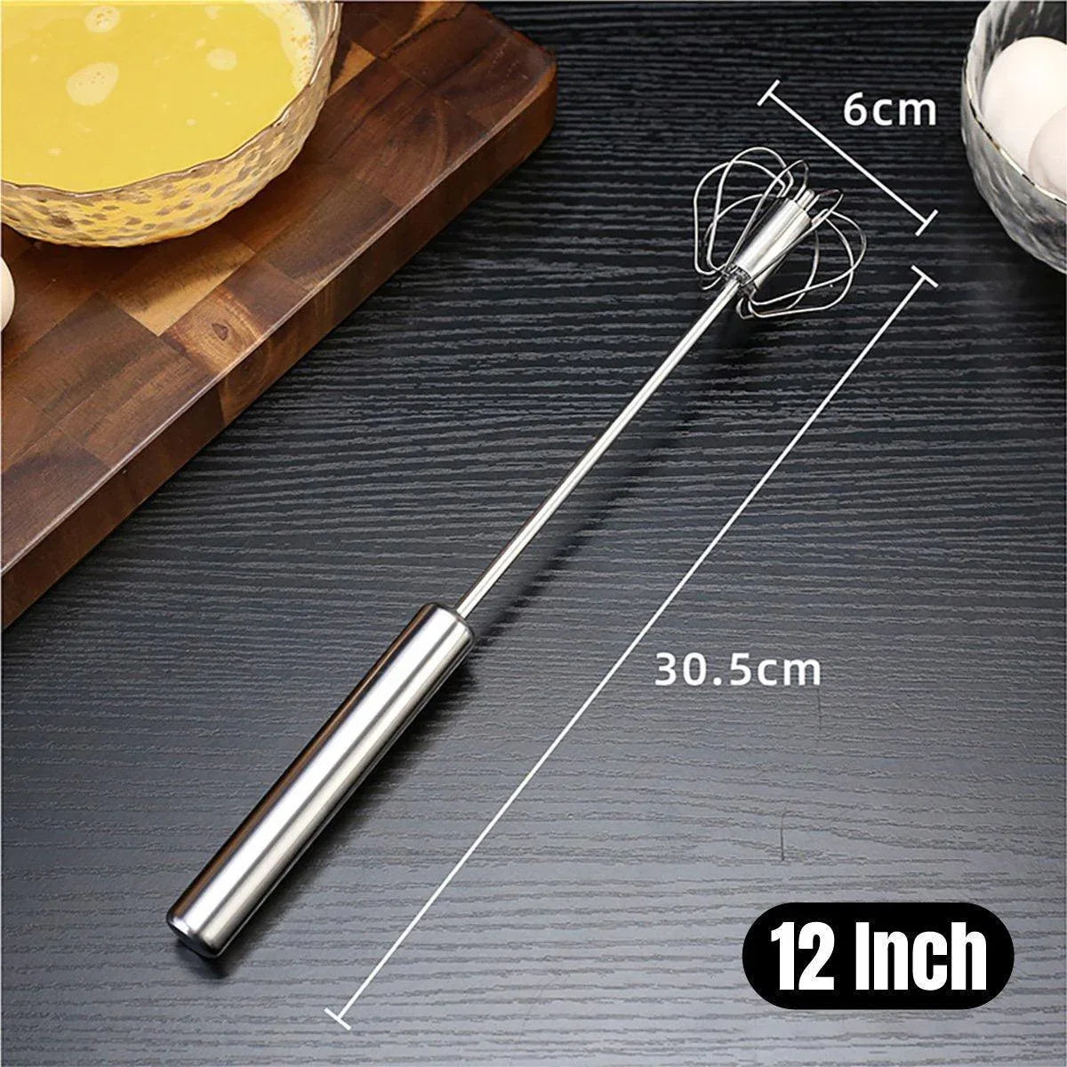 Stainless Steel Semi-Automatic Egg Beater Hand Pressed Kitchen Baking Tool - 14 Inch - Mekamart Australia