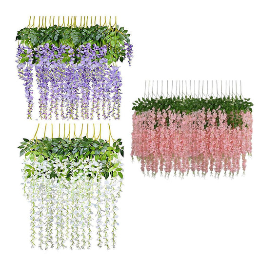 12X Artificial Silk Fake Flower Garland Vine Wisteria Leaf Hanging Wedding Decor - White - Mekamart Australia