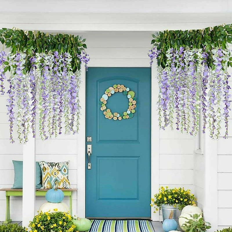 12X Artificial Silk Fake Flower Garland Vine Wisteria Leaf Hanging Wedding Decor - White - Mekamart Australia