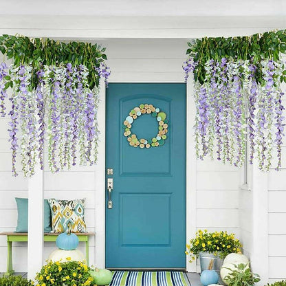 12X Artificial Silk Fake Flower Garland Vine Wisteria Leaf Hanging Wedding Decor - White - Mekamart Australia