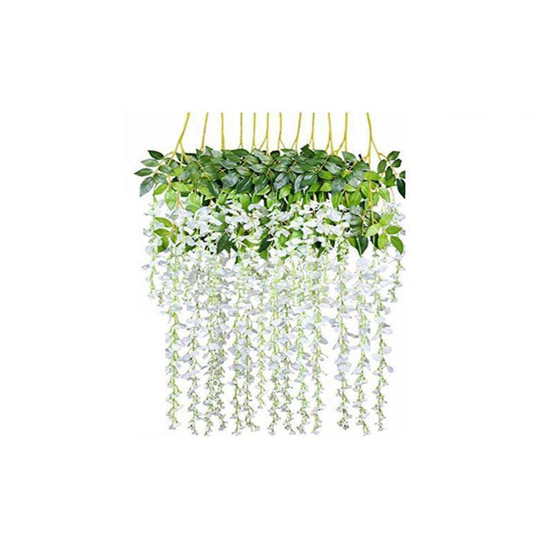 12X Artificial Silk Fake Flower Garland Vine Wisteria Leaf Hanging Wedding Decor - White - Mekamart Australia