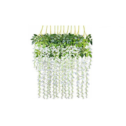12X Artificial Silk Fake Flower Garland Vine Wisteria Leaf Hanging Wedding Decor - White - Mekamart Australia