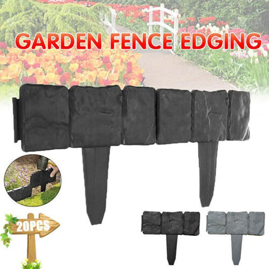 20pcs Garden Fence Edging Plastic Lawn Border for Outdoor Yard Flower Bed - Black - Mekamart Australia