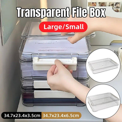 Large Capacity A4 File Storage Box Transparent Plastic Document Organizer Case - Large