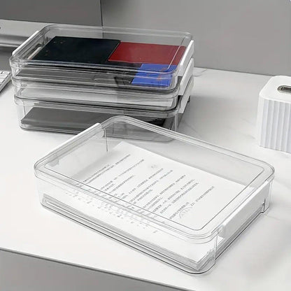 Large Capacity A4 File Storage Box Transparent Plastic Document Organizer Case - Large