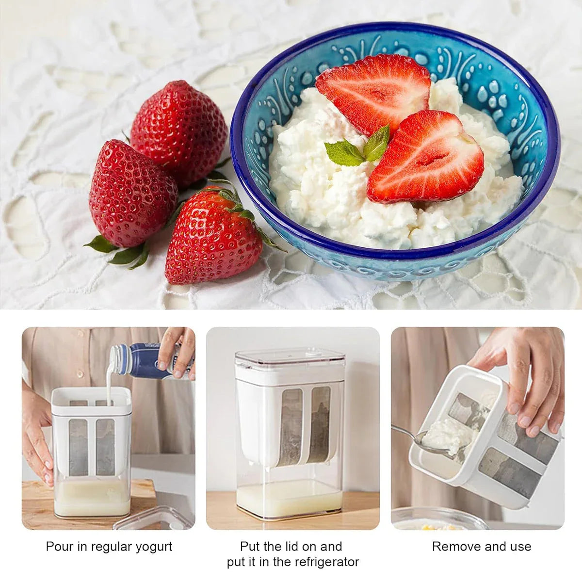 Yoghurt Strainer Filter 1100ml Plastic Container for Draining Yogurt Cheese - Mekamart Australia