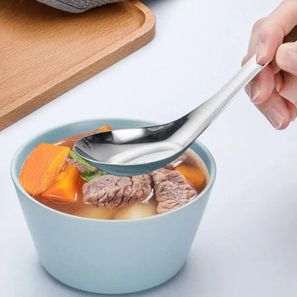 10pcs Stainless Steel Flat Bottom Spoon Household Kitchen Dining Soup Spoon Set - Mekamart Australia