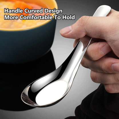 10pcs Stainless Steel Flat Bottom Spoon Household Kitchen Dining Soup Spoon Set - Mekamart Australia