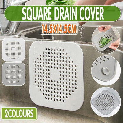 2X Square Drain Cover For Shower Drain Hair Catcher Flat Silicone Plug For Bath - Grey - Mekamart Australia