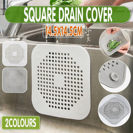 2X Square Drain Cover For Shower Drain Hair Catcher Flat Silicone Plug For Bath - Grey - Mekamart Australia