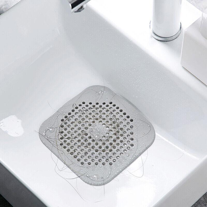 2X Square Drain Cover For Shower Drain Hair Catcher Flat Silicone Plug For Bath - Grey - Mekamart Australia