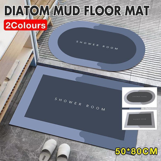 50x80CM Super Absorbent Floor Mat Soft Quick-Drying Non-Slip Diatom Mud Bath - Grey-Oval - Mekamart Australia