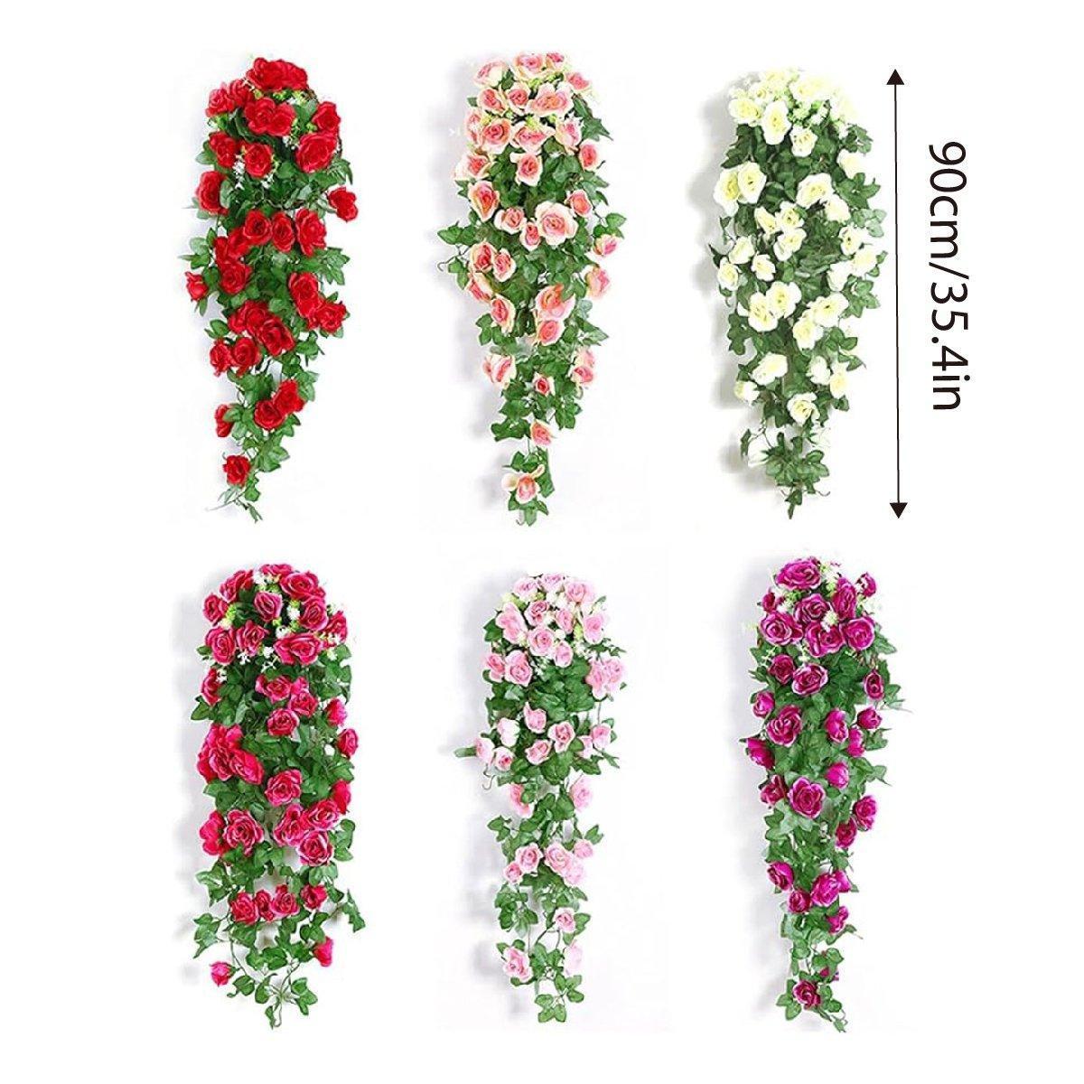 2PCS Artificial Rose Flower Garland Hanging Vine Home Wall Decor Fake Rattan - Rose Red - Mekamart Australia