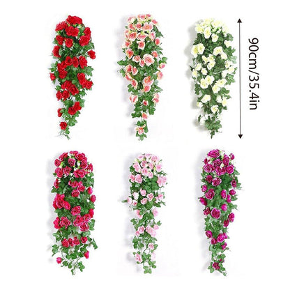 2PCS Artificial Rose Flower Garland Hanging Vine Home Wall Decor Fake Rattan - Rose Red - Mekamart Australia