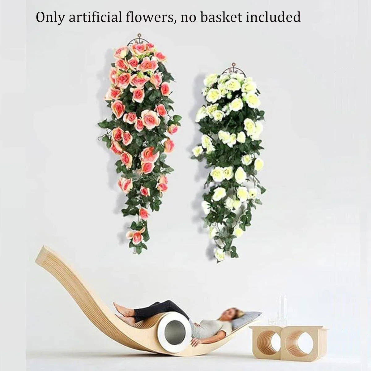 2PCS Artificial Rose Flower Garland Hanging Vine Home Wall Decor Fake Rattan - Rose Red - Mekamart Australia
