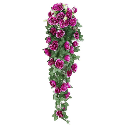 2PCS Artificial Rose Flower Garland Hanging Vine Home Wall Decor Fake Rattan - Rose Red - Mekamart Australia