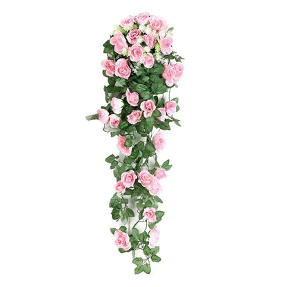 2PCS Artificial Rose Flower Garland Hanging Vine Home Wall Decor Fake Rattan - Rose Red - Mekamart Australia